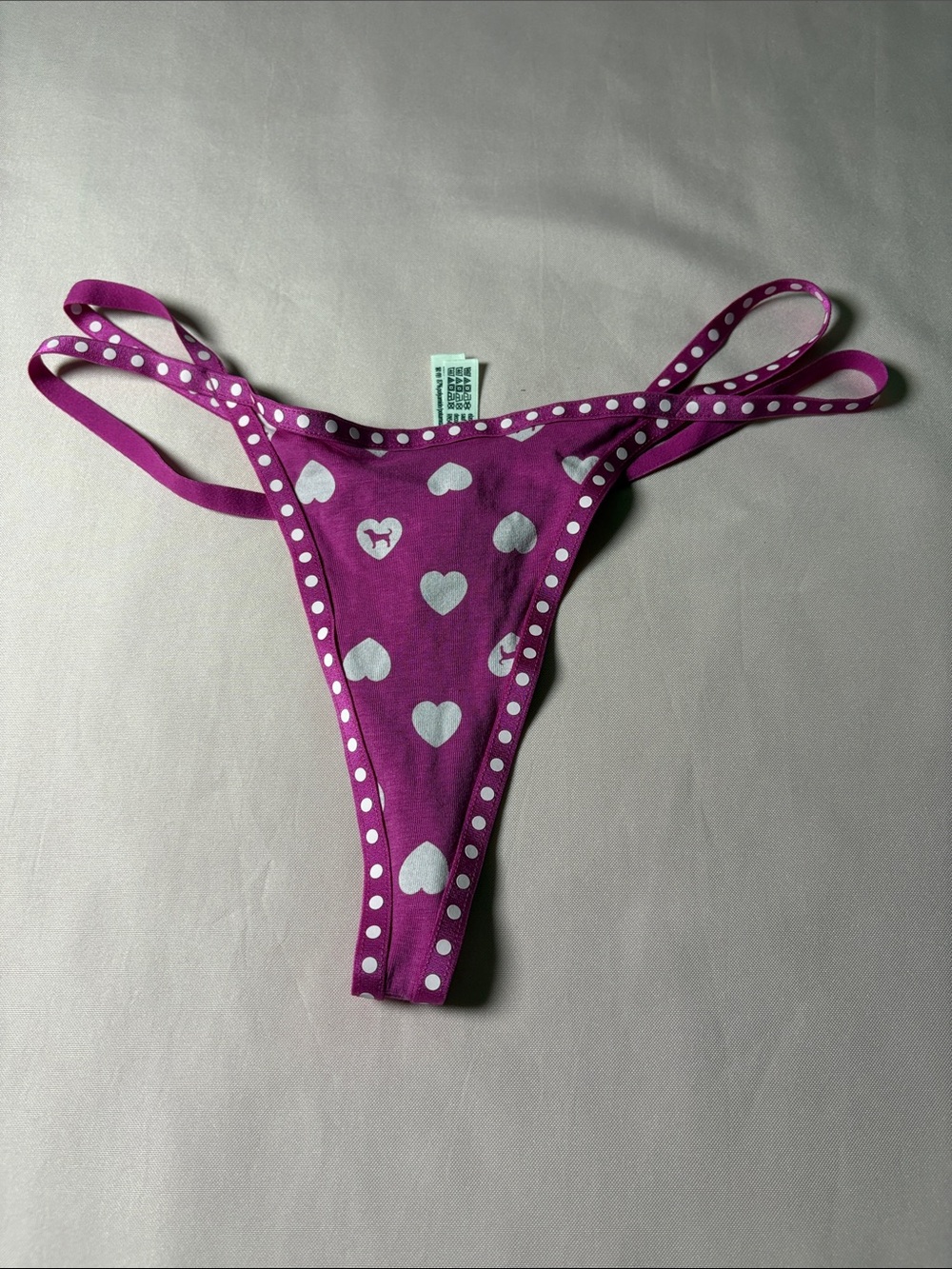 PINK Victoria's Secret Purple Heart Print Thong Bikini Bottom